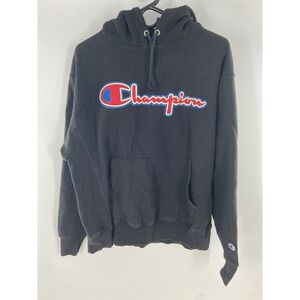 Champion Reverse Weave Hoodie Adult Large Black Neon Blue Red Retro Sweatshirt